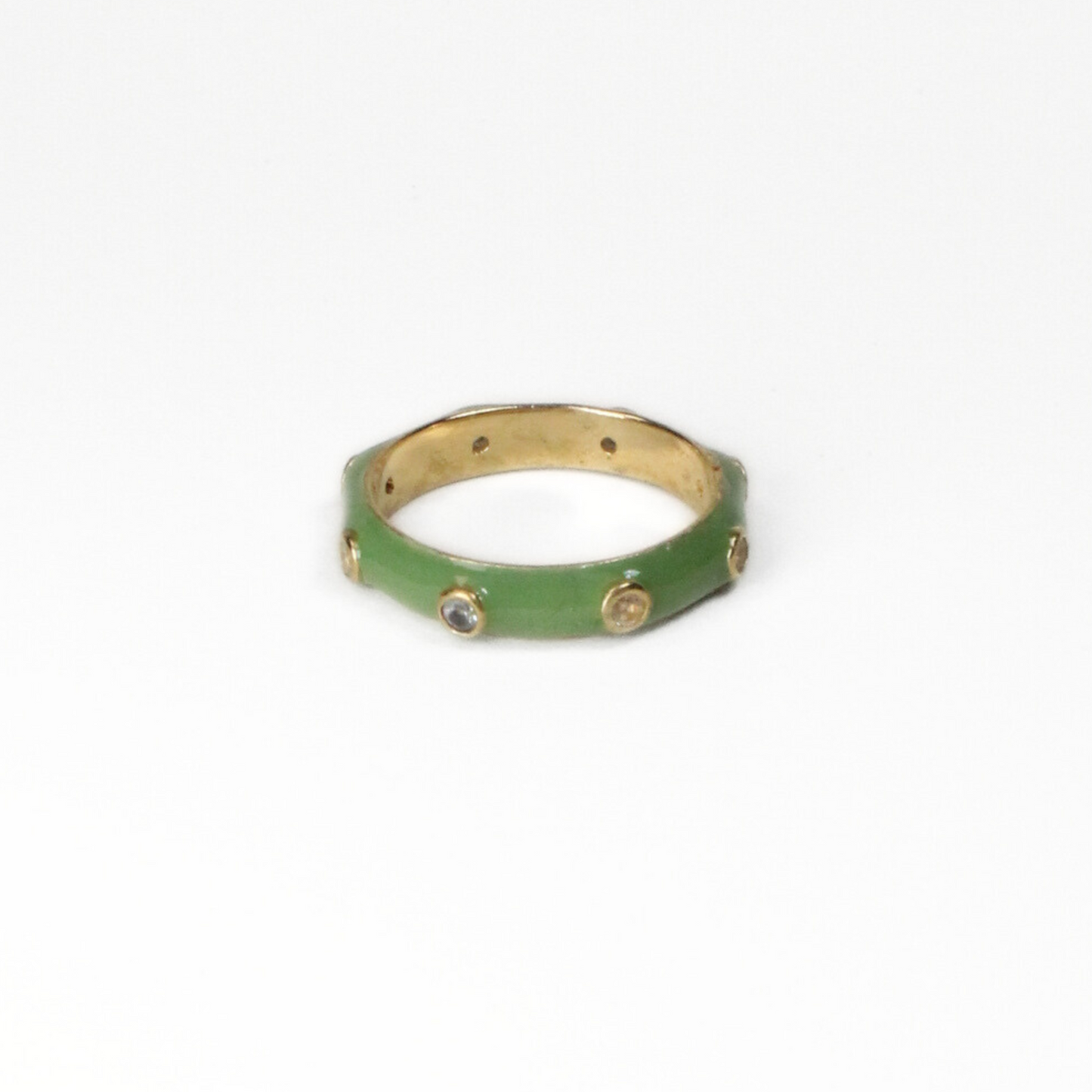 Apple Green Enamel Stacking Ring with White CZ