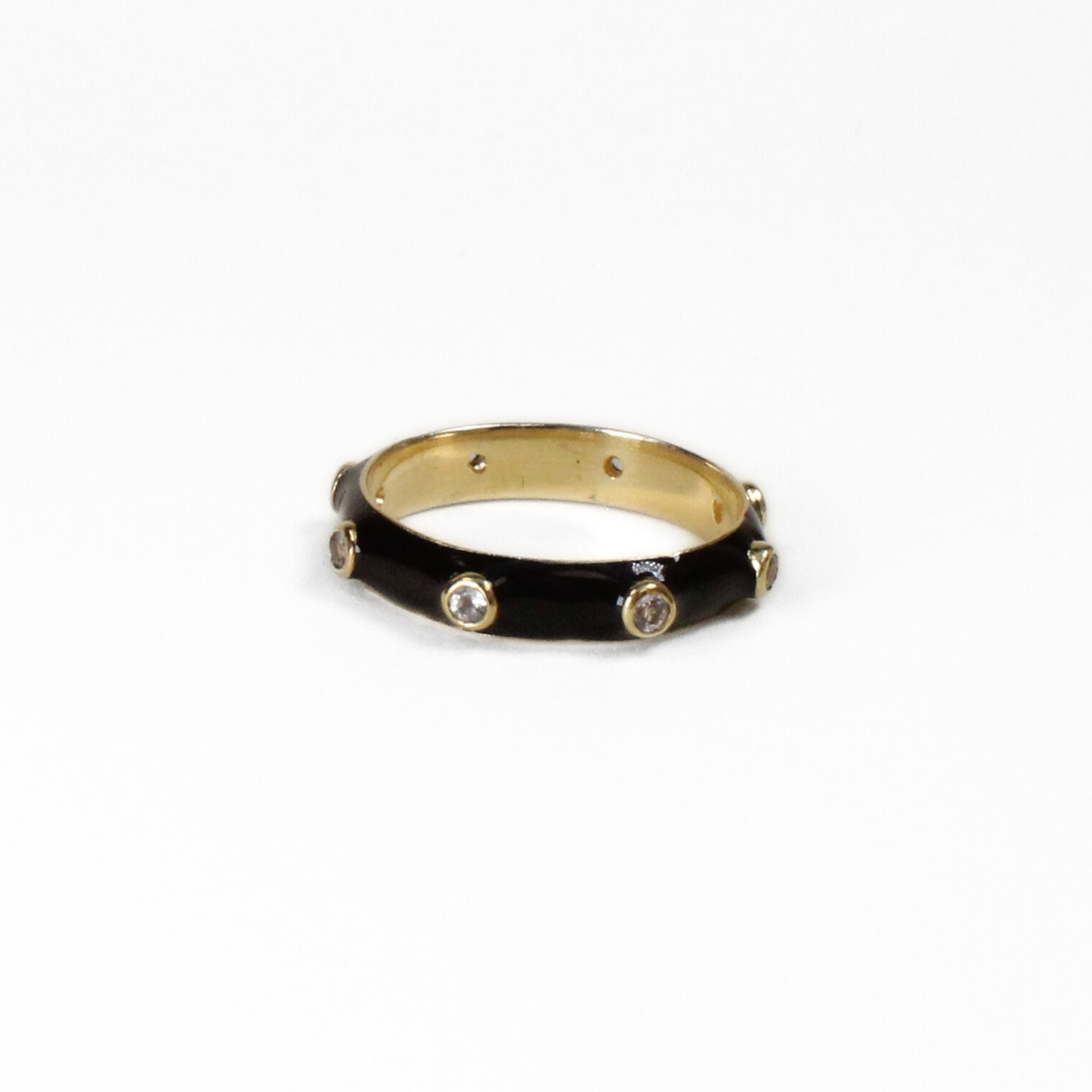 Liquorice Black Enamel Stacking Ring with White CZ