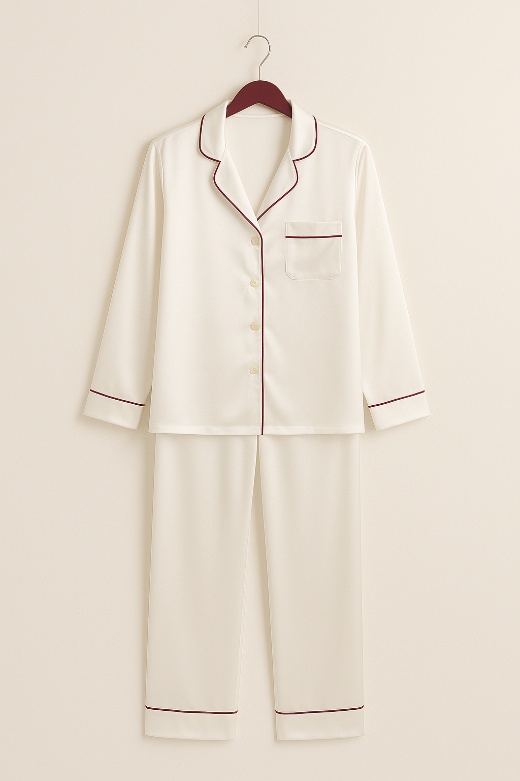 White Pyjamas with Burgundy Lining