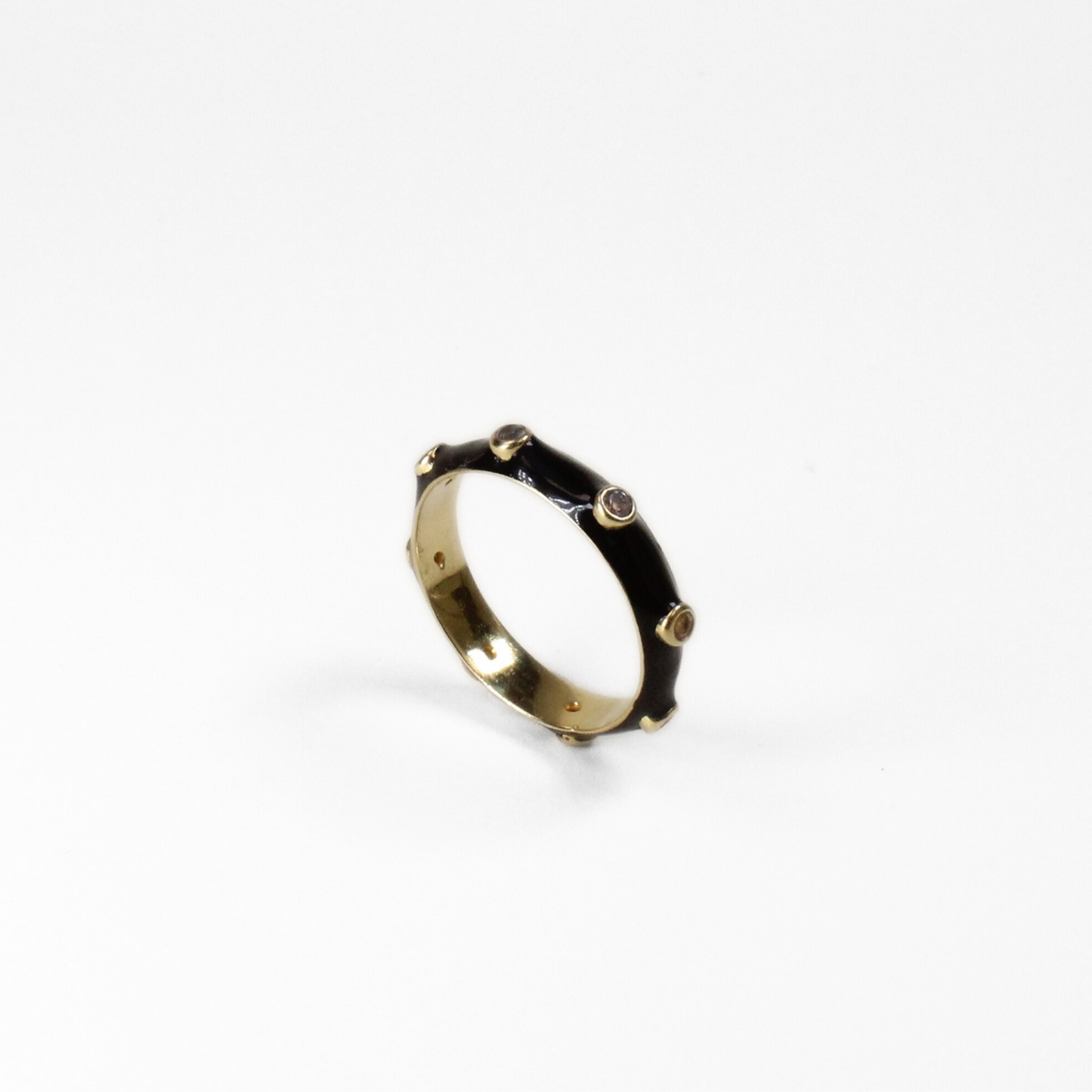 Liquorice Black Enamel Stacking Ring with White CZ