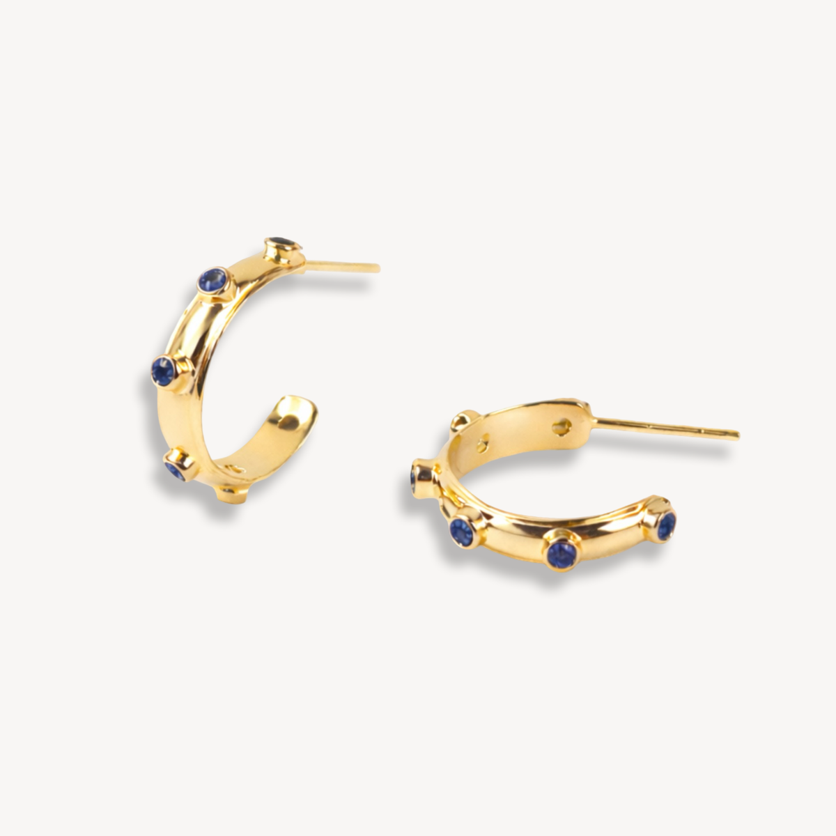 Gold Orbit Hoops - Blue Lapis