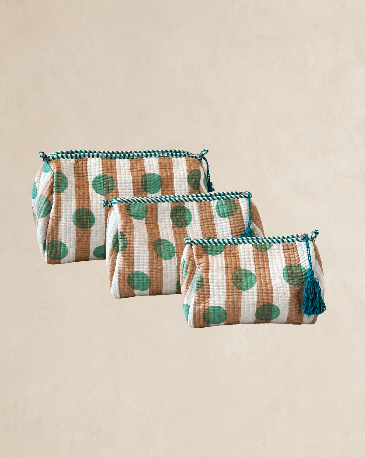 Brown, Green & White Cotton Washbag Set