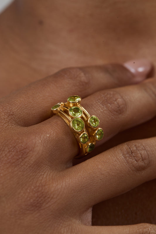 Green Peridot Cascade Ring