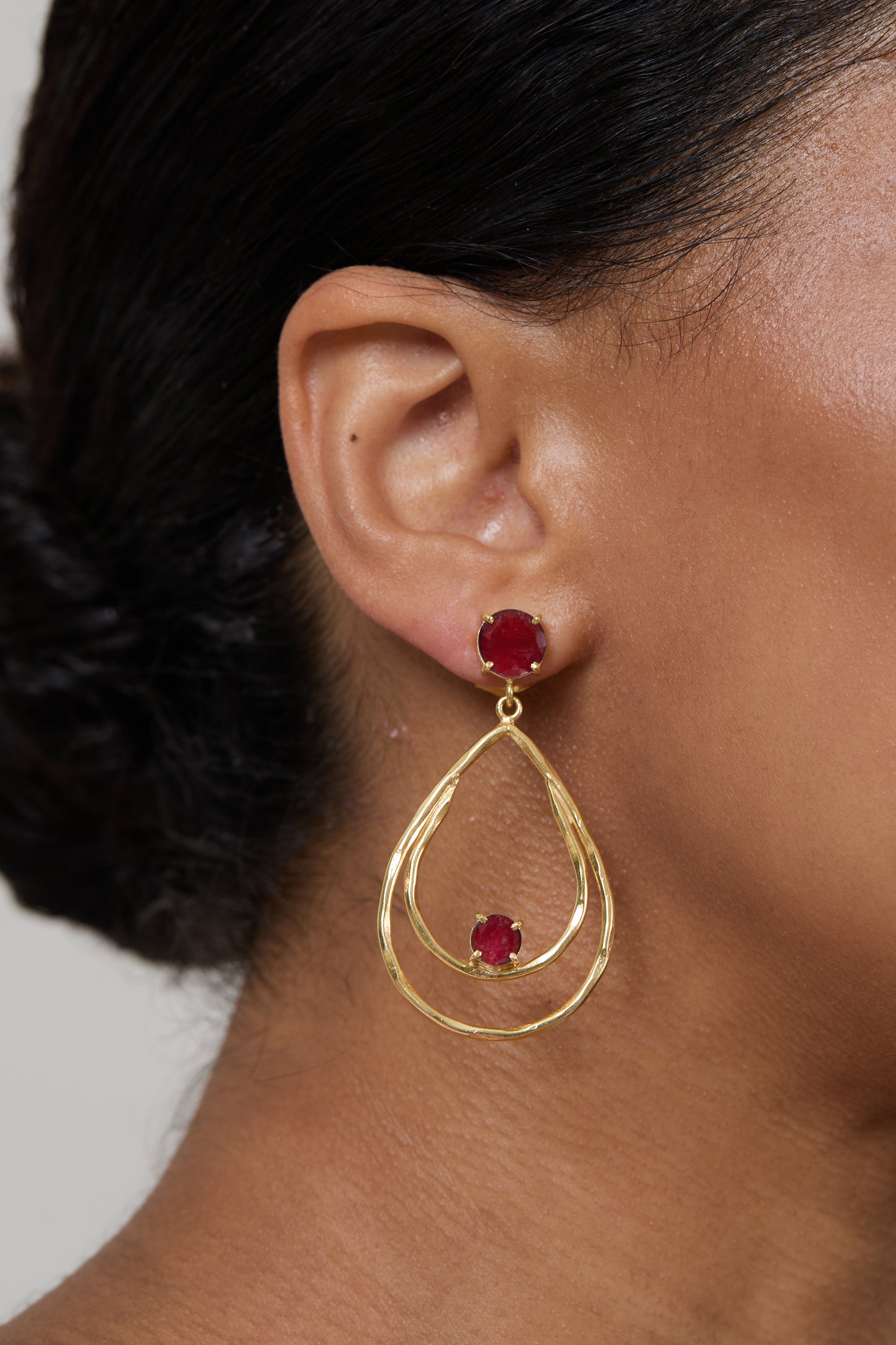 Ruby Quartz Double Drop Earrings