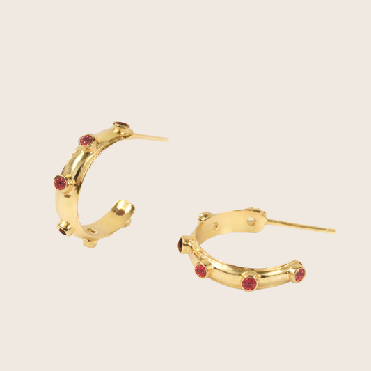 Red Garnet Gold Orbit Hoops