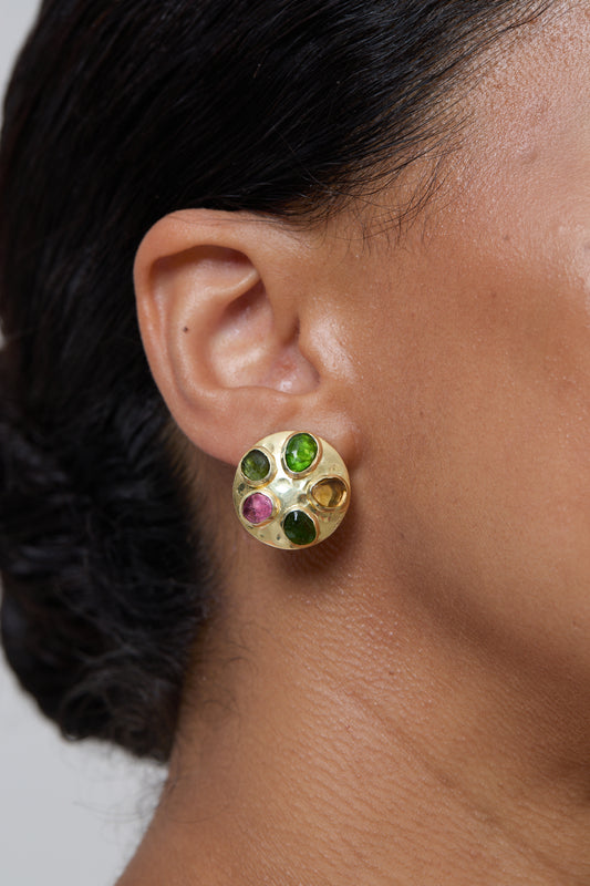 Large Gem Shields Round Earrings