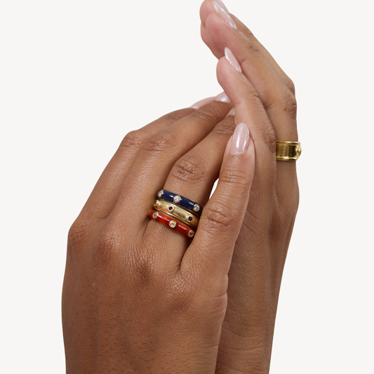 Red Garnet Gold Orbit Ring