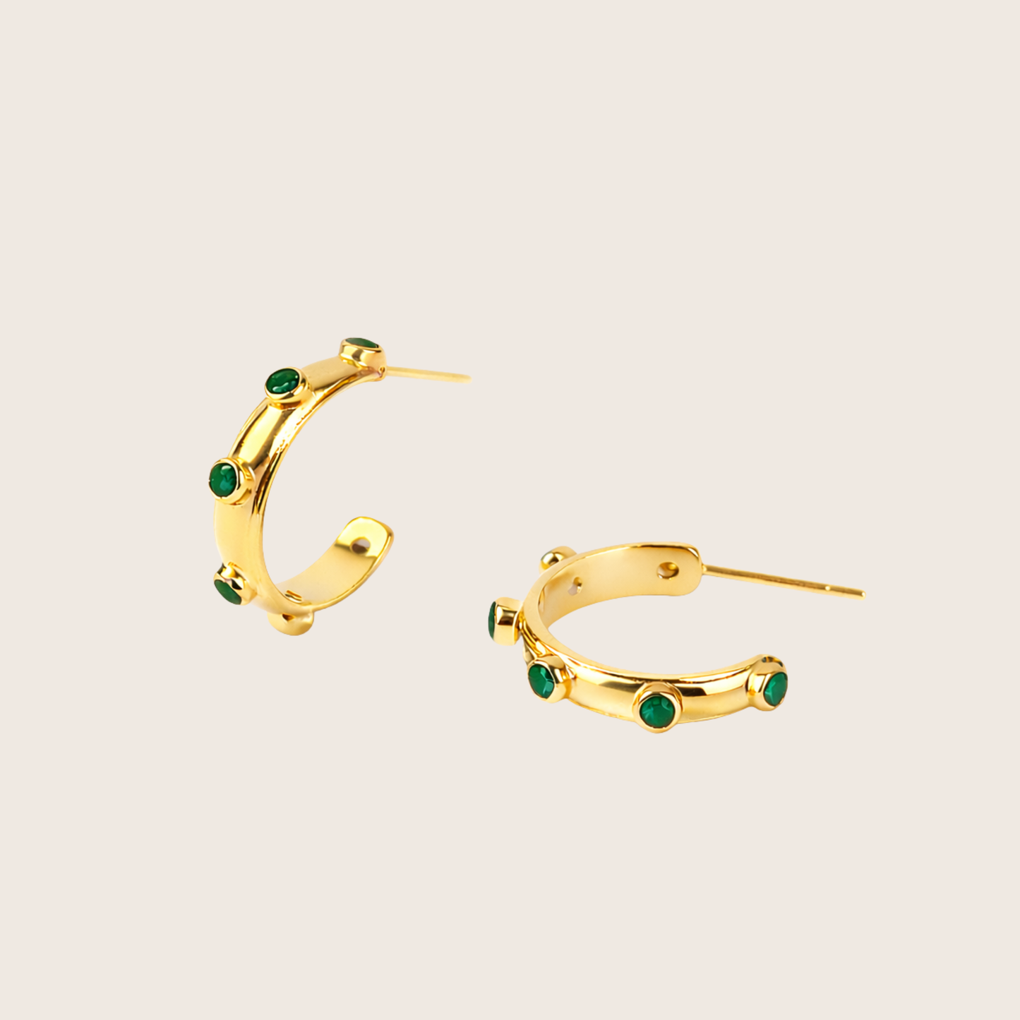 Green Onyx Gold Orbit Hoops