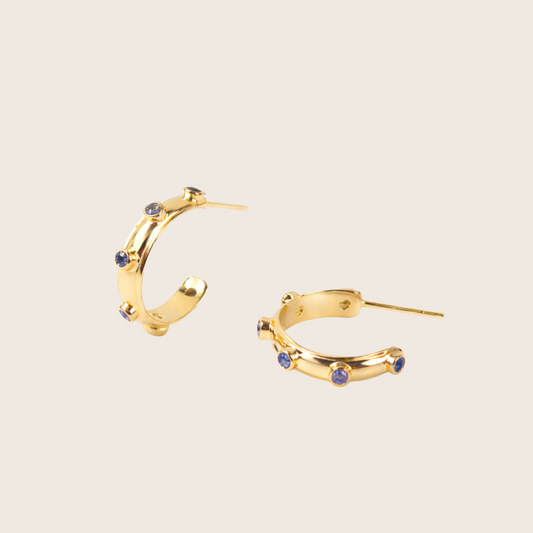 Purple Iolite Gold Orbit Hoops