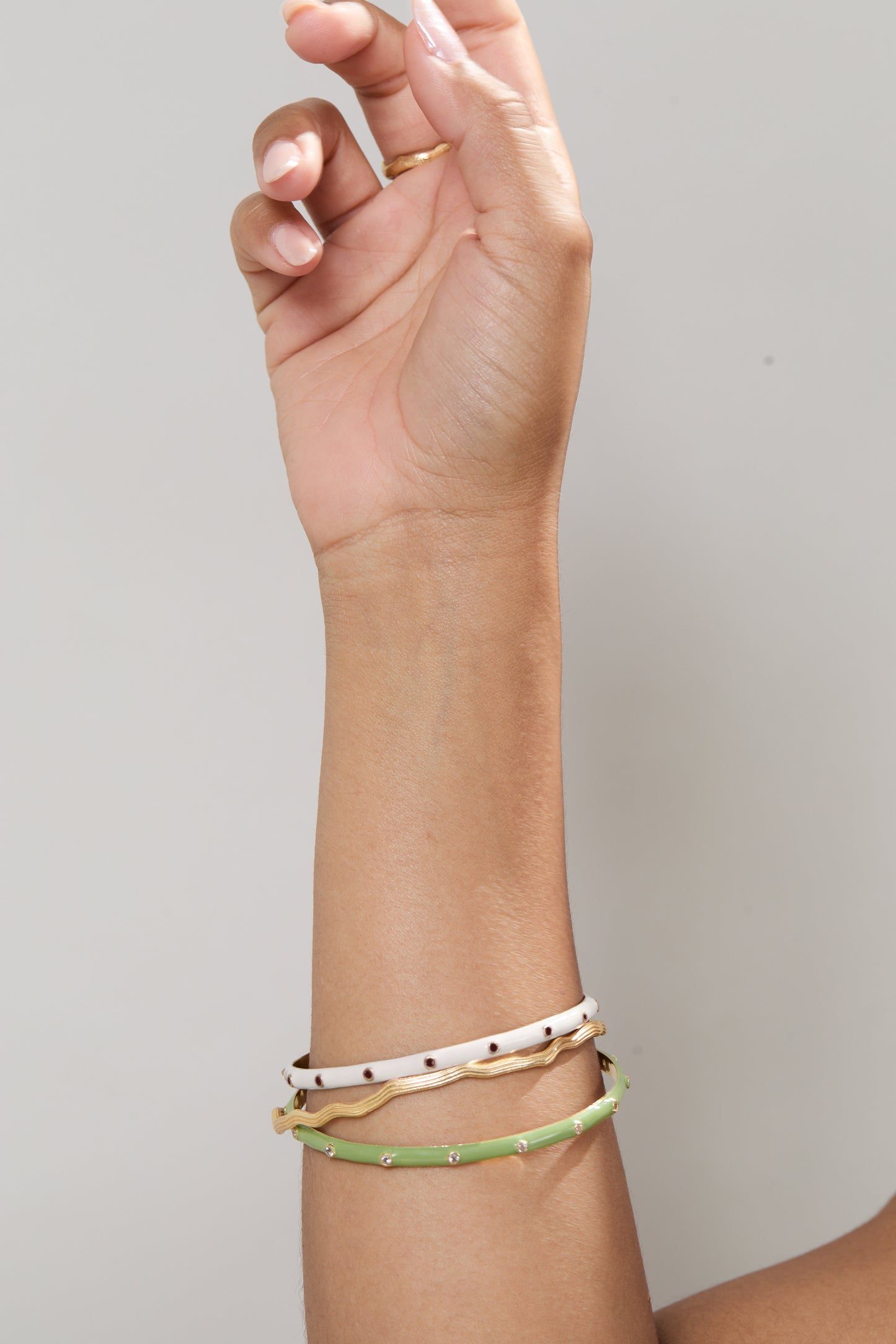 Peppermint Green Enamel Orbit Stacking Bangle with Garnet