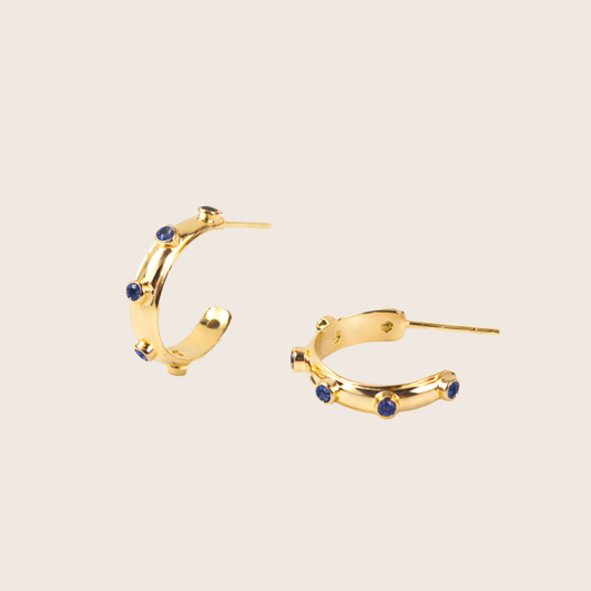 Blue Lapis Gold Orbit Hoops