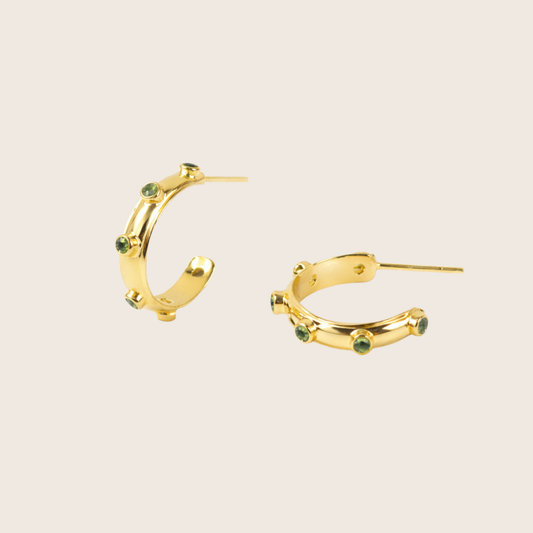 Green Peridot Gold Orbit Hoops