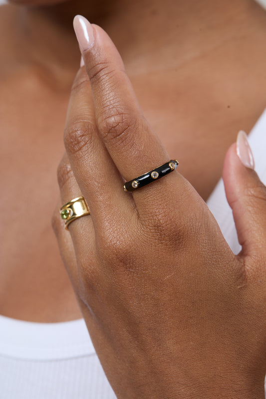 Liquorice Black Enamel Stacking Ring with White CZ