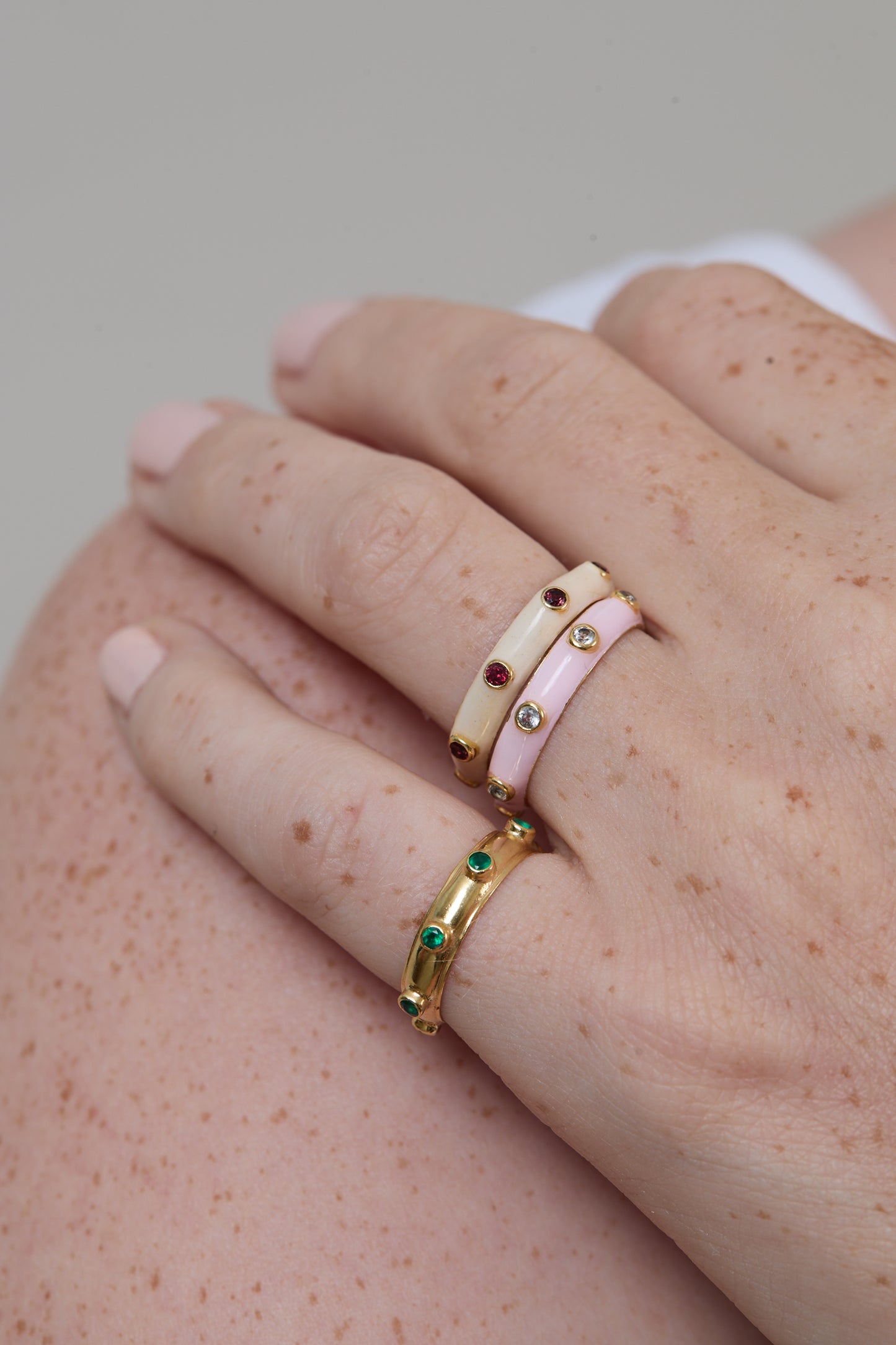 Bubblegum Pink Enamel Stacking Ring with White CZ