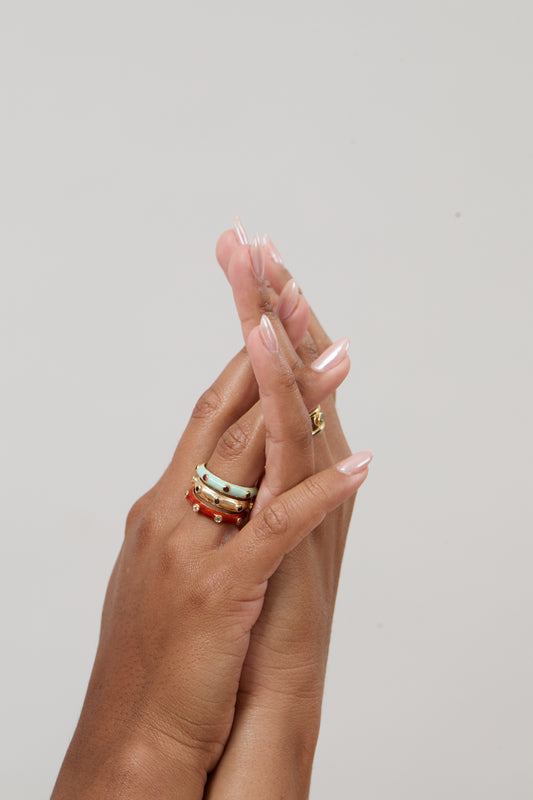 Apple Green Enamel Orbit Stacking Ring with White CZ