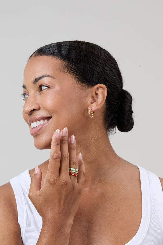 Peppermint Green Enamel Stacking Ring with Red Garnet