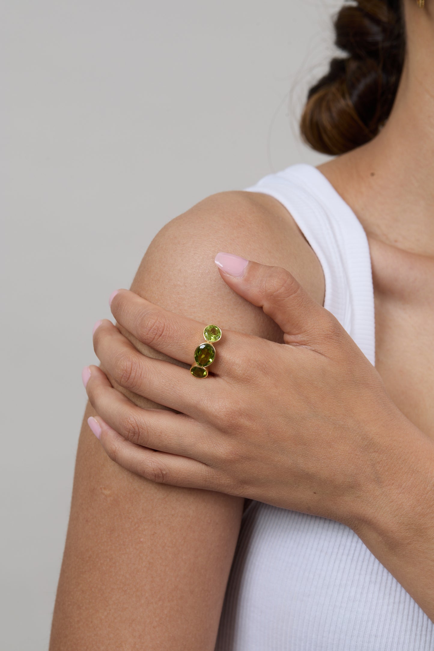 Green Peridot Triad Ring