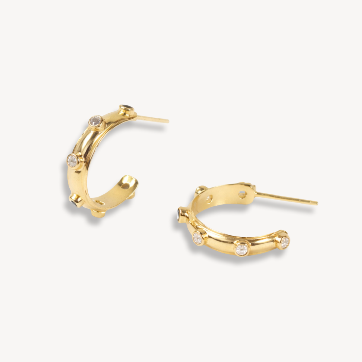 Gold Orbit Hoops - White Topaz
