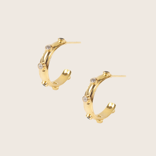 White Zirconia Gold Orbit Hoops