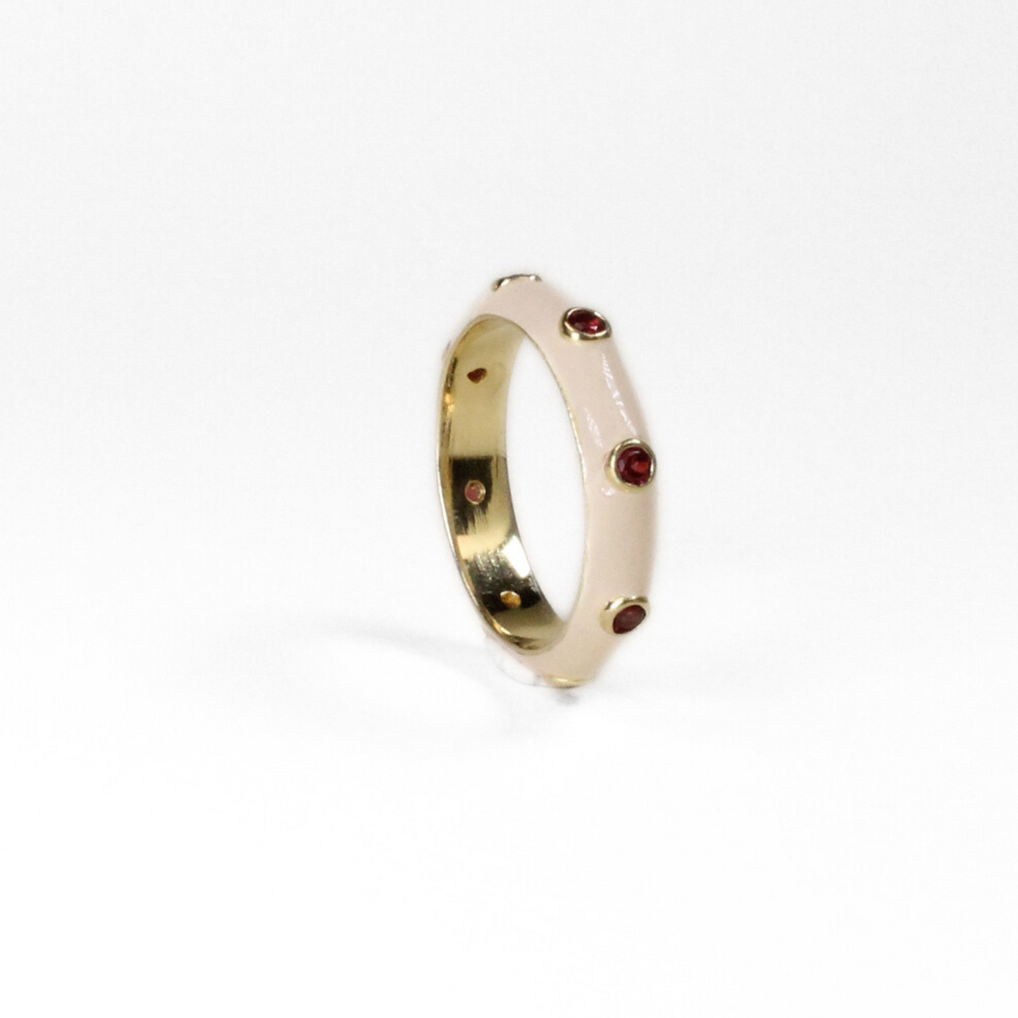 Marshmallow Ivory Enamel Stacking Ring with Red Garnet