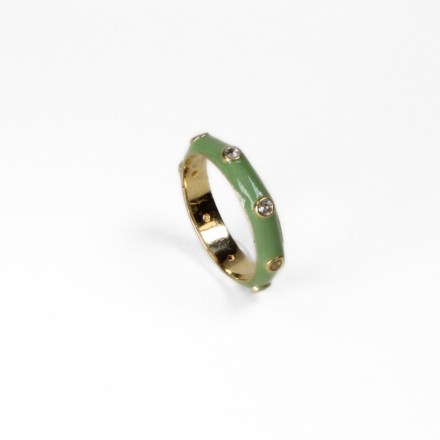 Apple Green Enamel Stacking Ring with White CZ