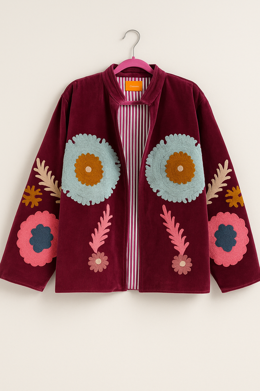 Dark Pink Velvet Suzani Jacket