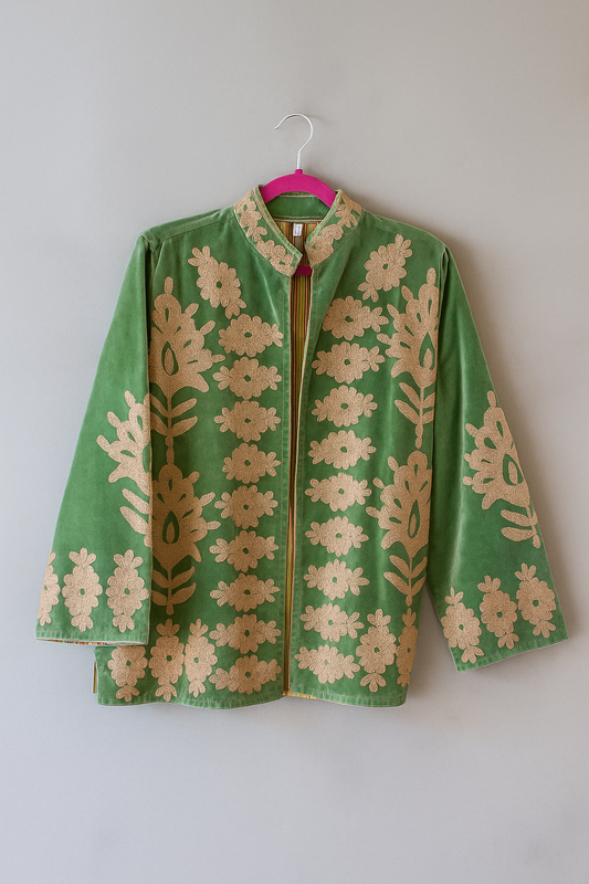 Serucchi Green Velvet Embroidered Jacket