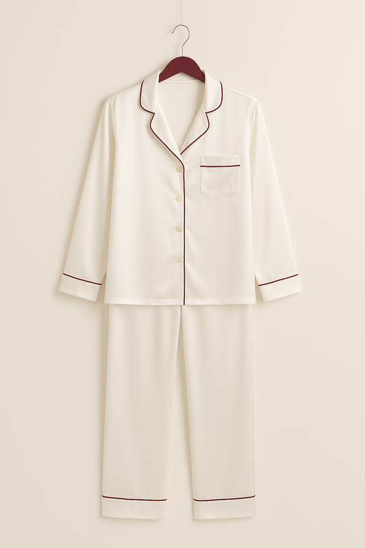 White Pyjamas with Burgundy Lining