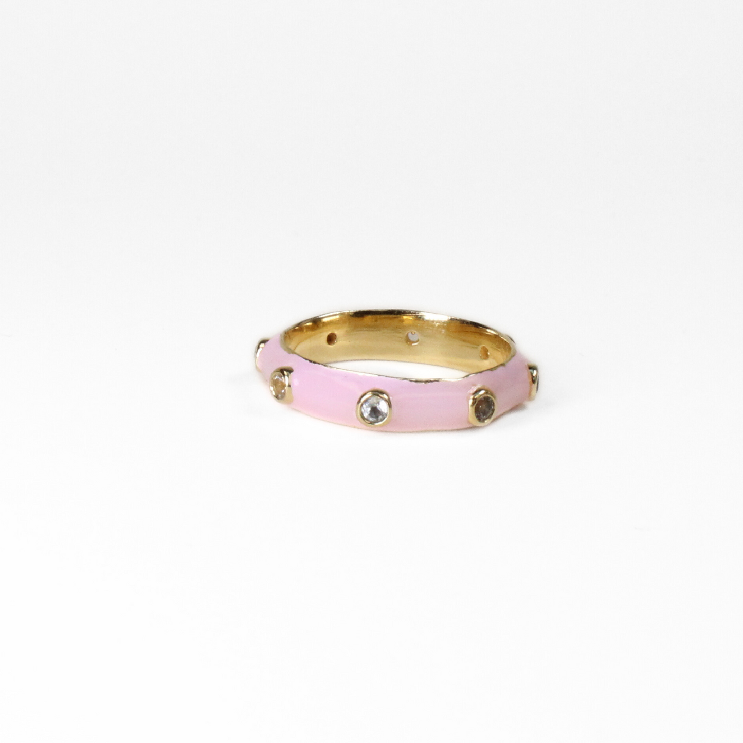 Bubblegum Pink Enamel Stacking Ring with White CZ