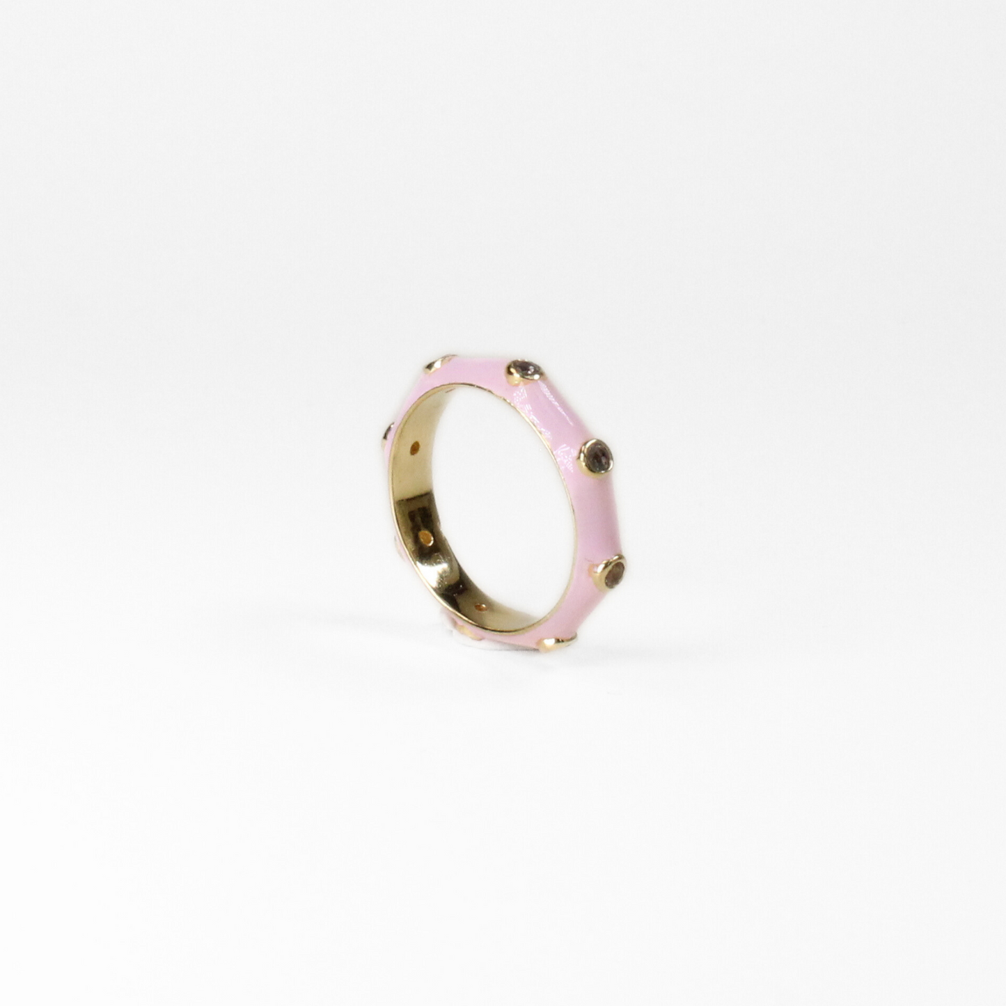 Bubblegum Pink Enamel Stacking Ring with White CZ