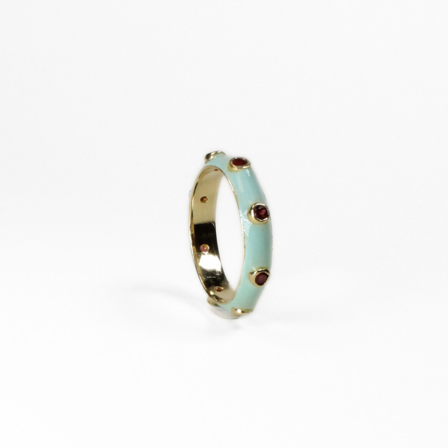 Peppermint Green Enamel Stacking Ring with Red Garnet