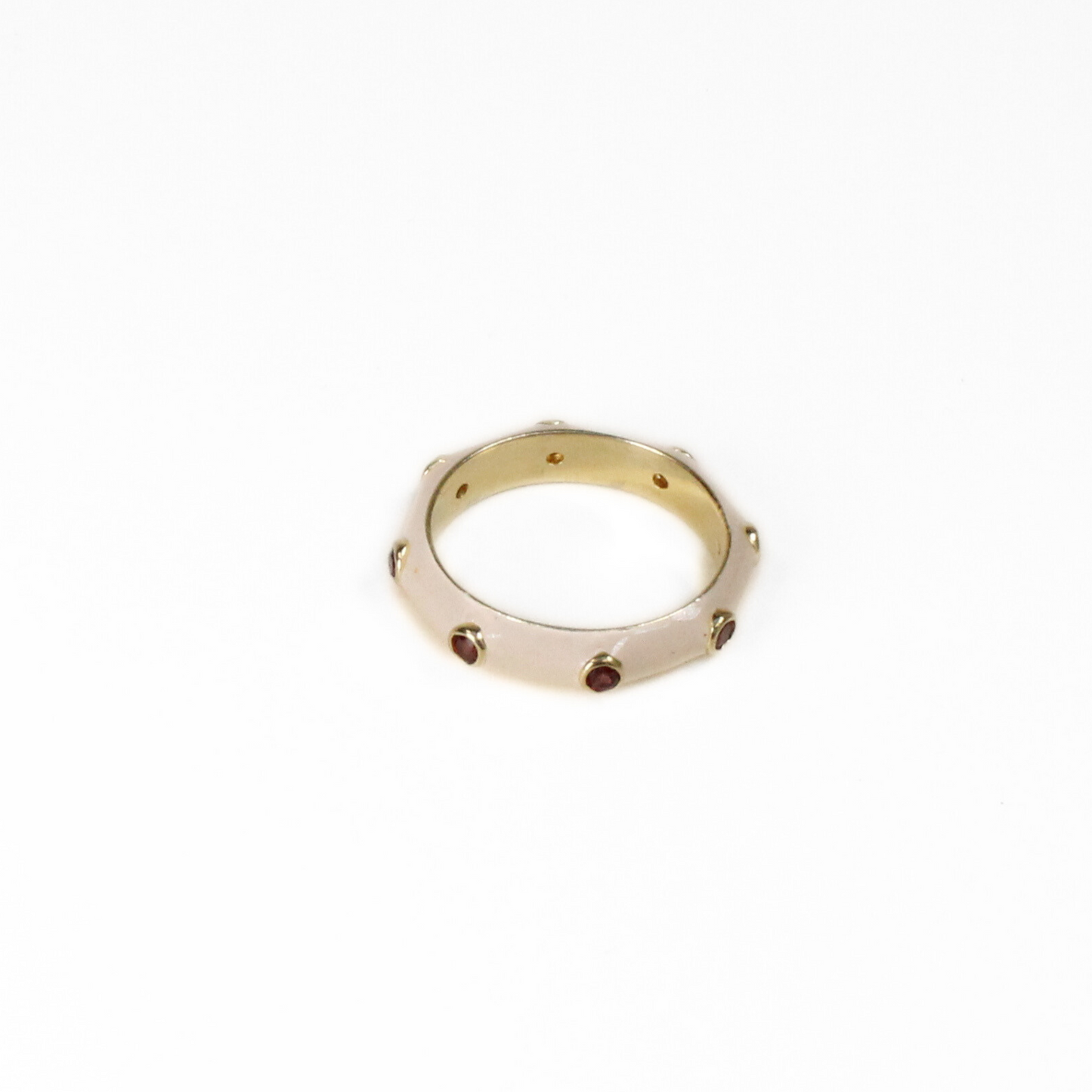 Marshmallow Ivory Enamel Stacking Ring with Red Garnet