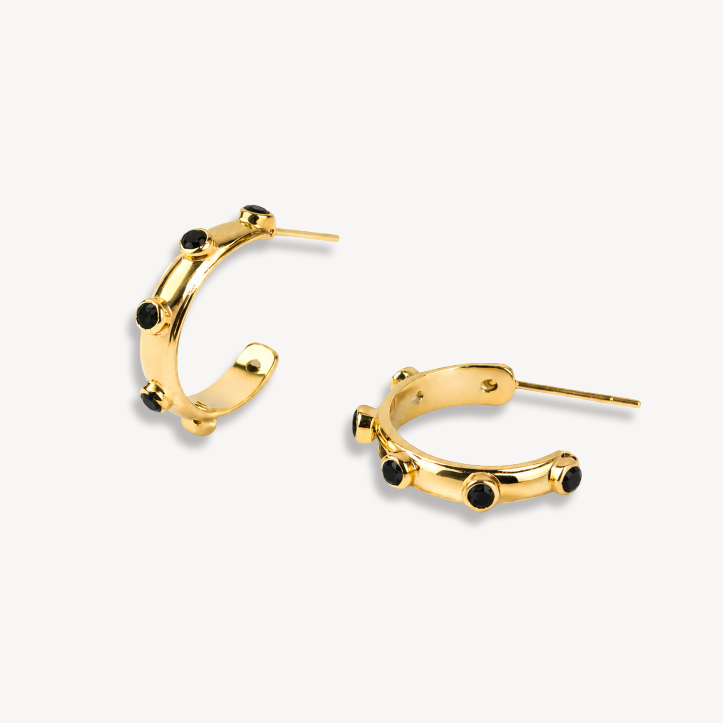 Black Onyx Gold Orbit Hoops