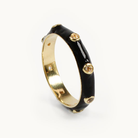 Liquorice Black Enamel Stacking Ring with White CZ
