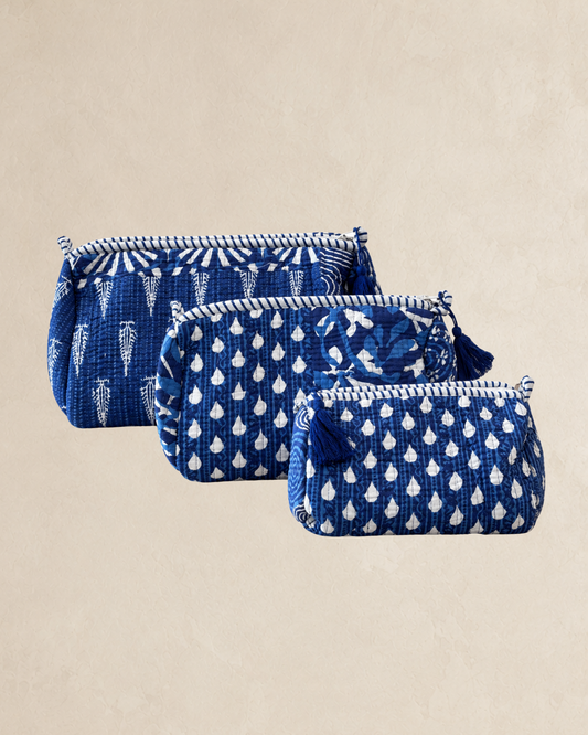 Blue Patterned Cotton Washbag Set