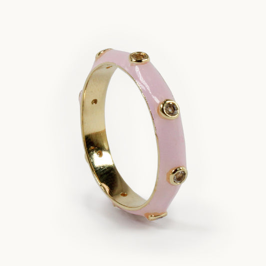 Bubblegum Pink Enamel Stacking Ring with White CZ