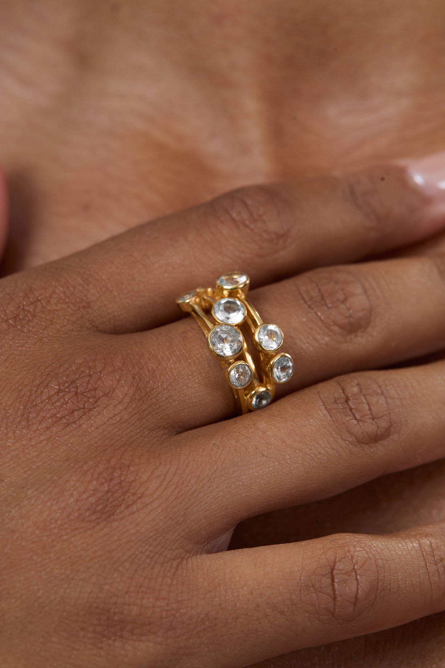 White Topaz Cascade Ring