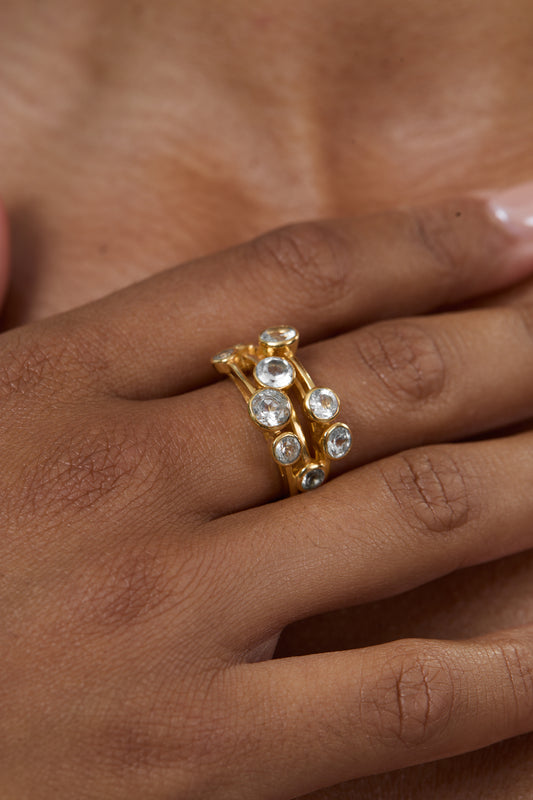 White Topaz Cascade Ring