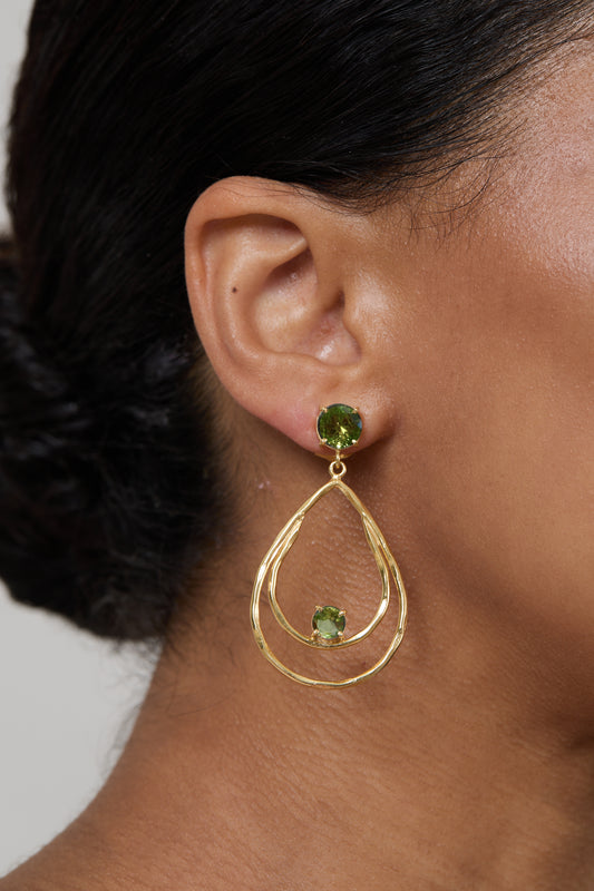 Green Peridot Double Drop Earrings
