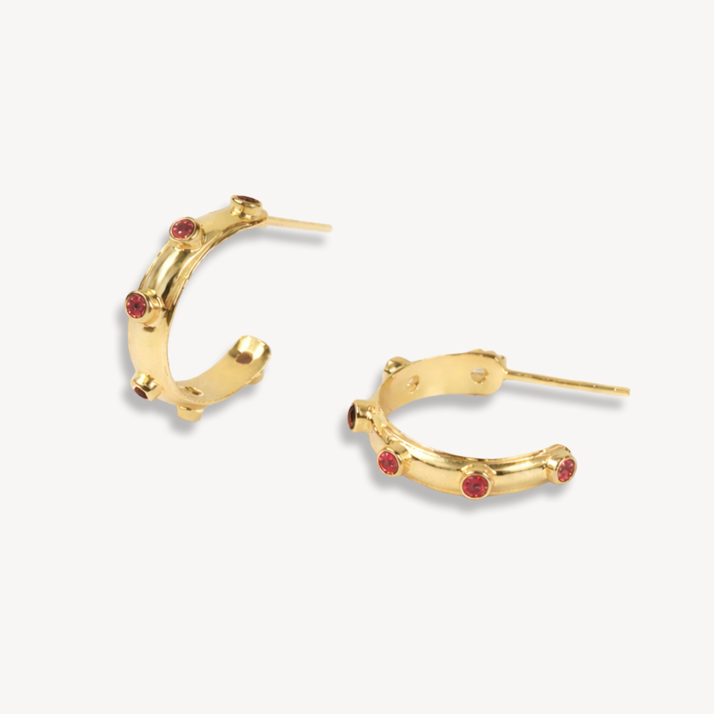 Red Garnet Gold Orbit Hoops