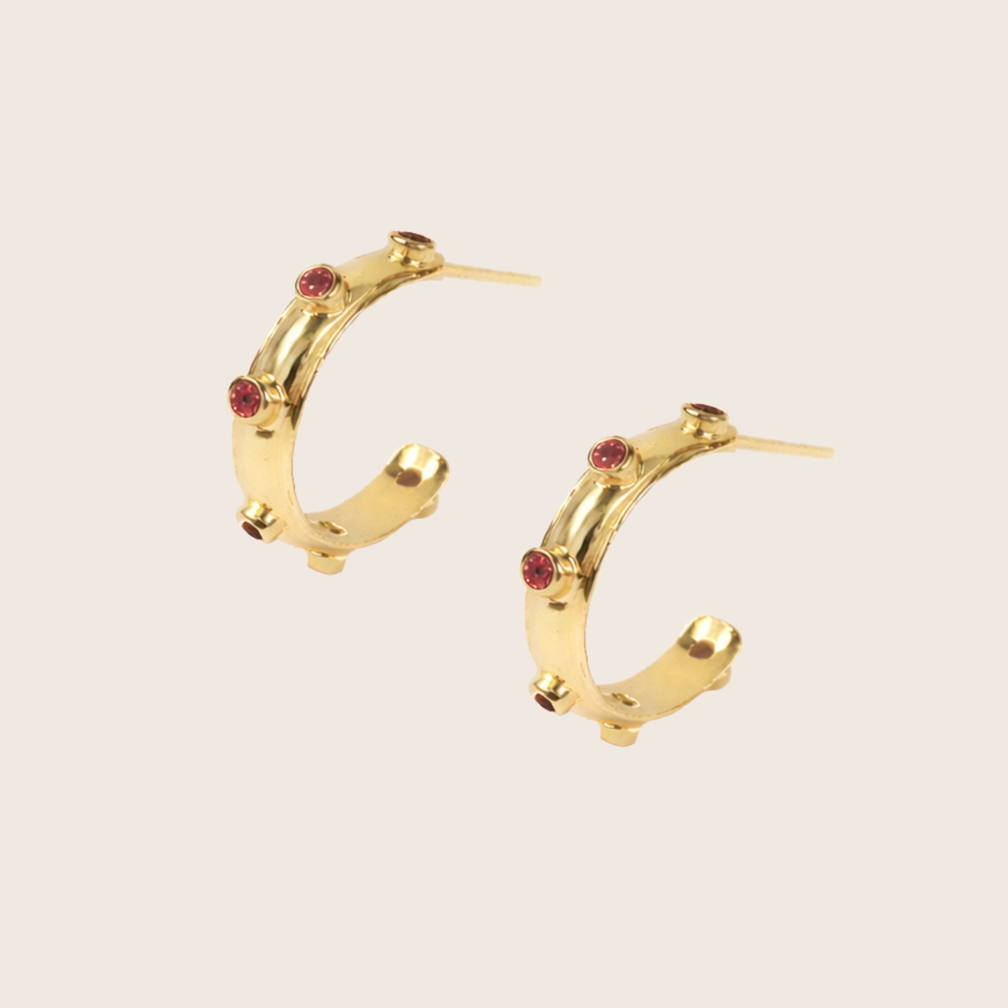 Red Garnet Gold Orbit Hoops
