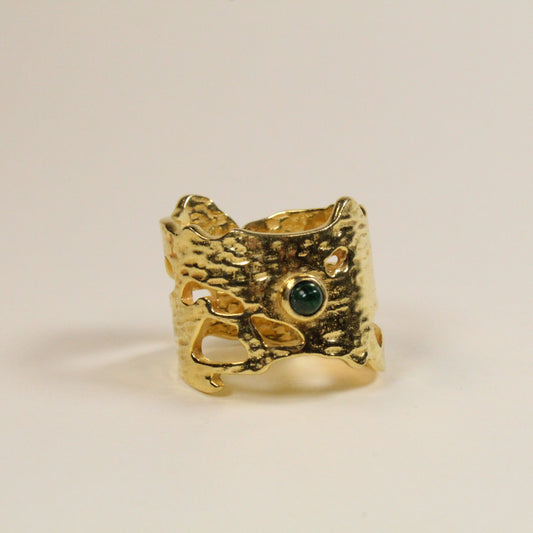 Green Malachite Gilded Reef Ring
