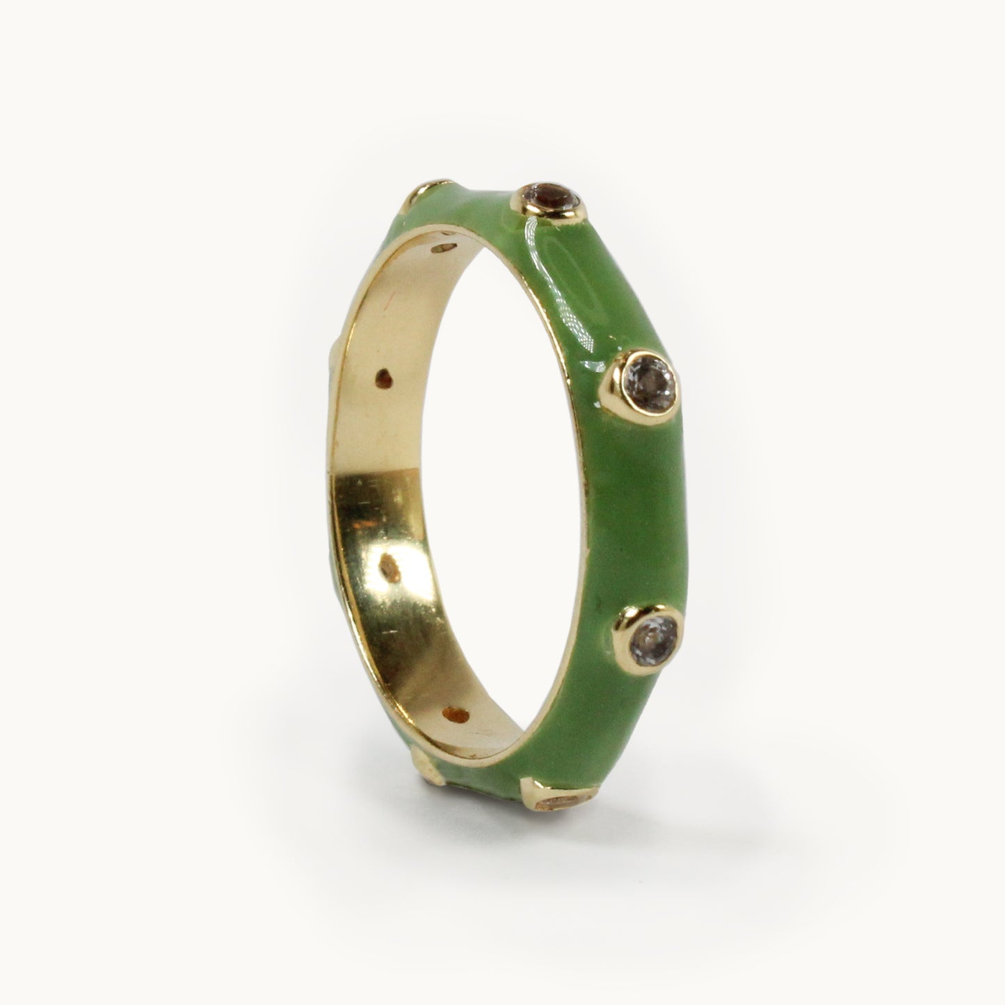 Apple Green Enamel Stacking Ring with White CZ