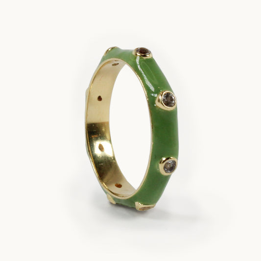 Apple Green Enamel Stacking Ring with White CZ