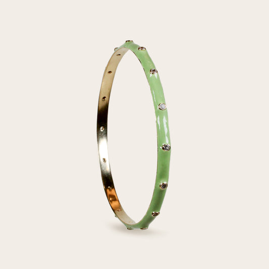 Peppermint Green Enamel Stacking Bangle with Garnet