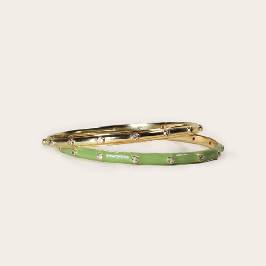 Peppermint Green Enamel Stacking Bangle with Garnet
