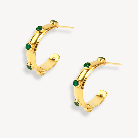 Green Onyx Gold Orbit Hoops