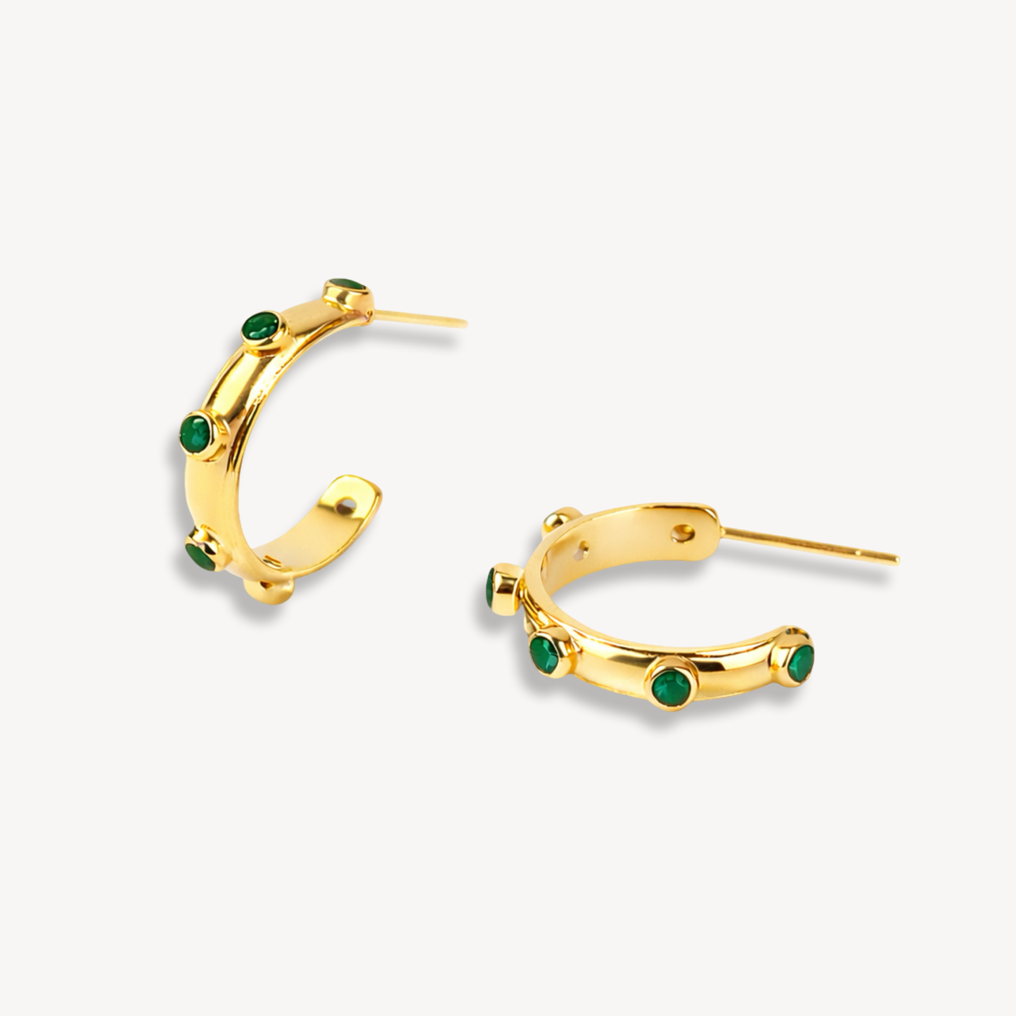 Green Onyx Gold Orbit Hoops