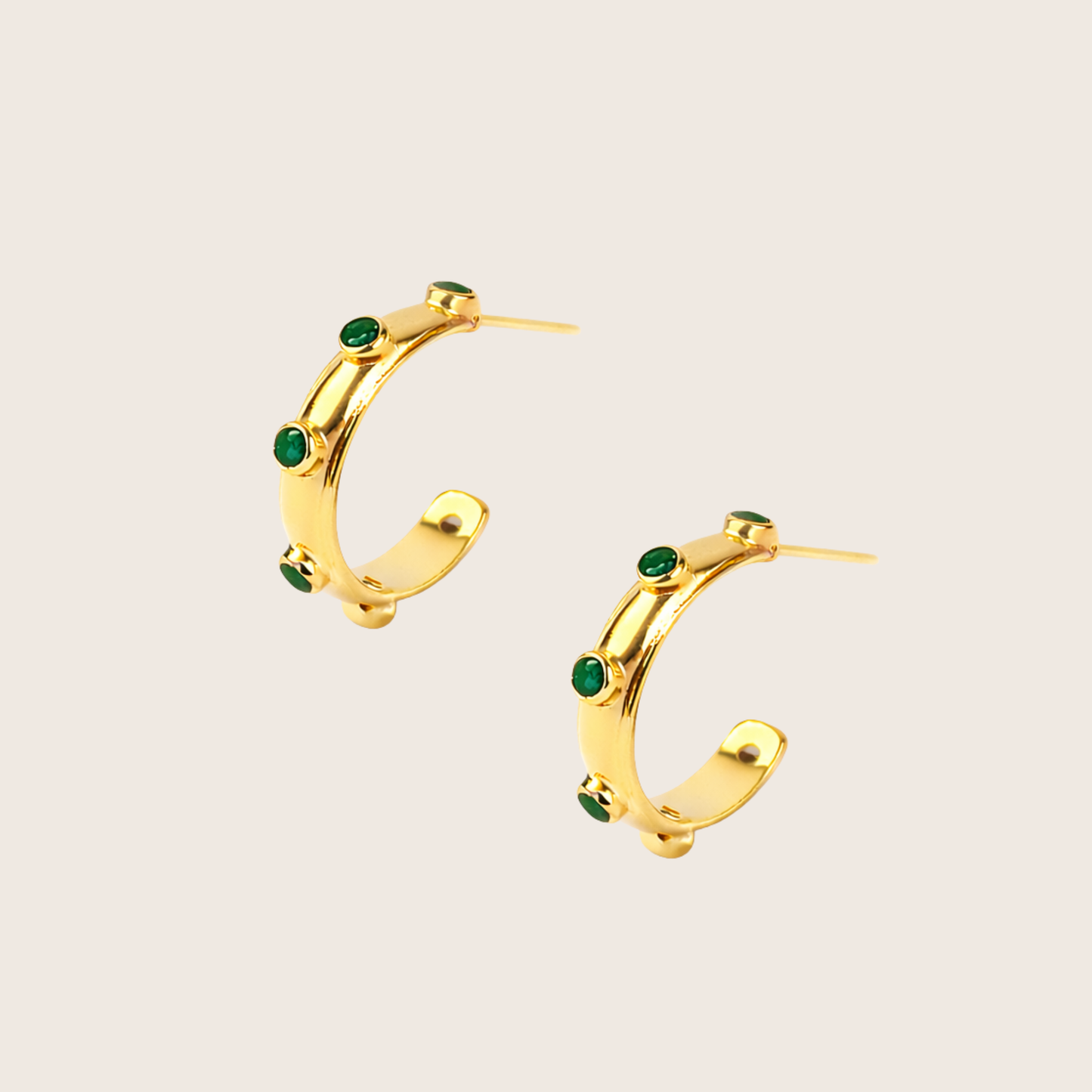 Green Onyx Gold Orbit Hoops