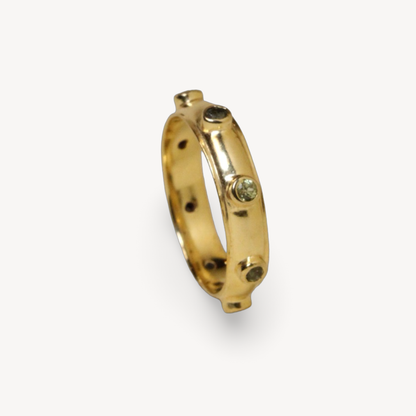 Green Peridot Gold Orbit Ring